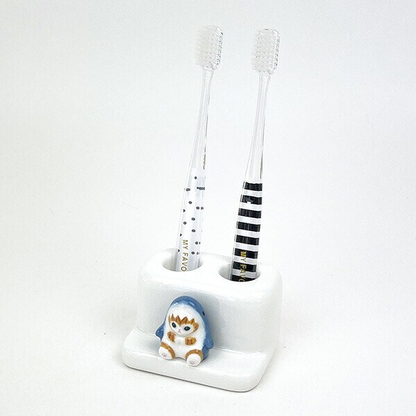 モフサンド mofusand サメにゃん フィギュア付き歯ブラシスタンド ダブル 洗面用品 歯磨き ホワイト