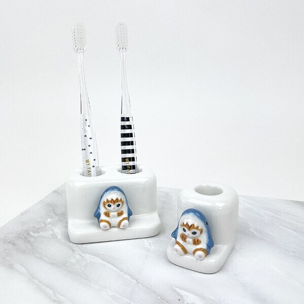 モフサンド mofusand サメにゃん フィギュア付き歯ブラシスタンド ダブル 洗面用品 歯磨き ホワイト