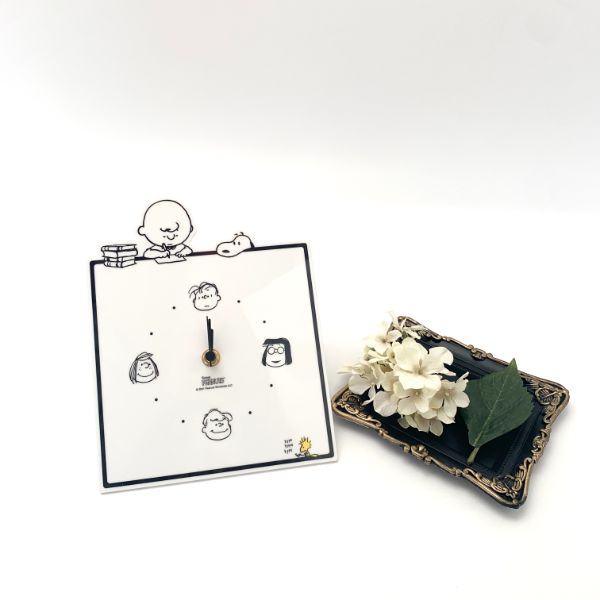 スヌーピー peanuts アクリル カベカケ時計 study 時計 壁掛け インテリア ホワイト