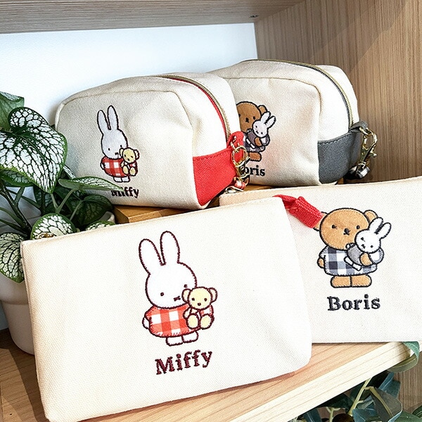 ミッフィー ボリス ワッペンミニポーチ ギンガムシリーズ グレー miffy