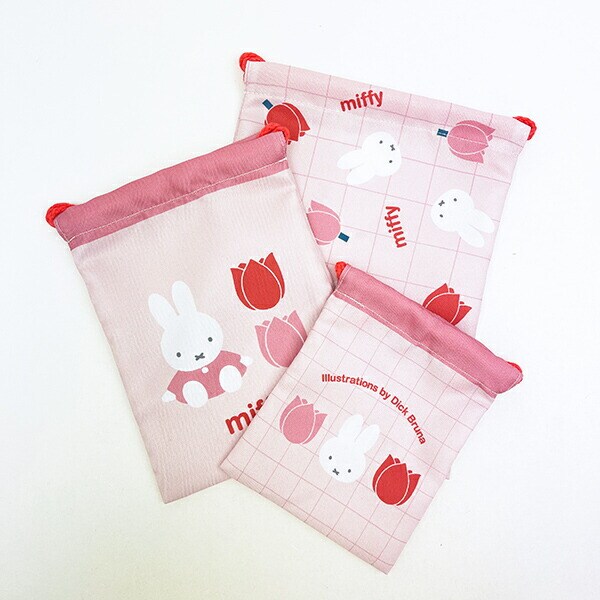 ミッフィー miffy 3P巾着 (ピンク) strawberry&tulipシリーズ