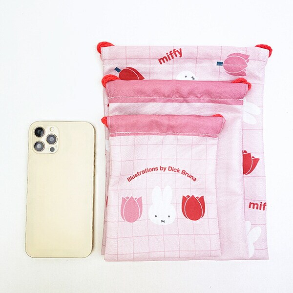 ミッフィー miffy 3P巾着 (ピンク) strawberry&tulipシリーズ