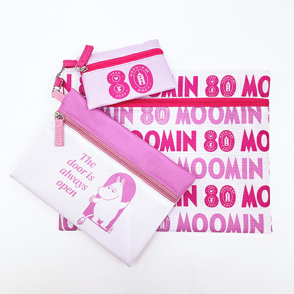 ムーミン 80周年アート 3連ポーチ PK 80周年アート MOM ピンク MOOMIN