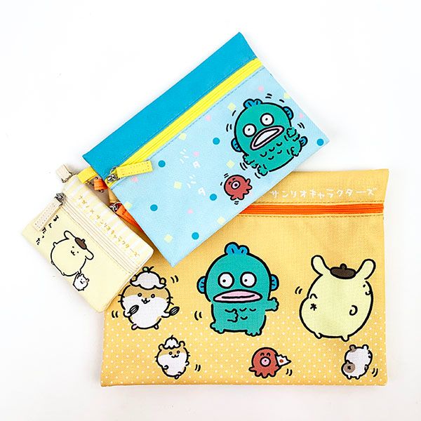 ナガノ×サンリオキャラクターズ 3連ポーチ B 黄色 ポーチ 小物入れ 文具 ポムポムプリン ハンギョドン クリリン