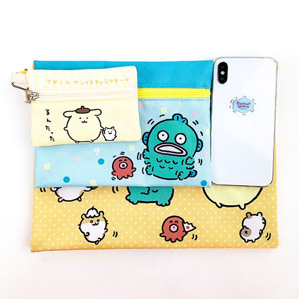 ナガノ×サンリオキャラクターズ 3連ポーチ B 黄色 ポーチ 小物入れ 文具 ポムポムプリン ハンギョドン クリリン