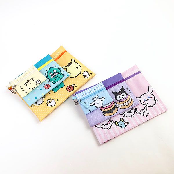 ナガノ×サンリオキャラクターズ 3連ポーチ B 黄色 ポーチ 小物入れ 文具 ポムポムプリン ハンギョドン クリリン