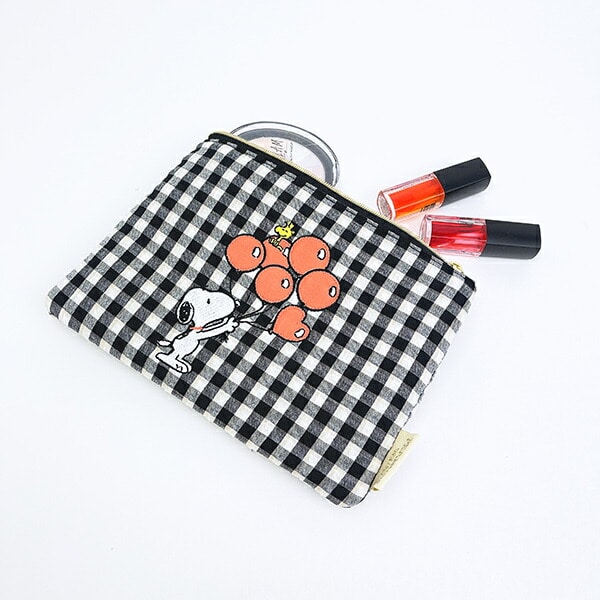 スヌーピー フラットポーチ （バルーンチェック） SNOOPY