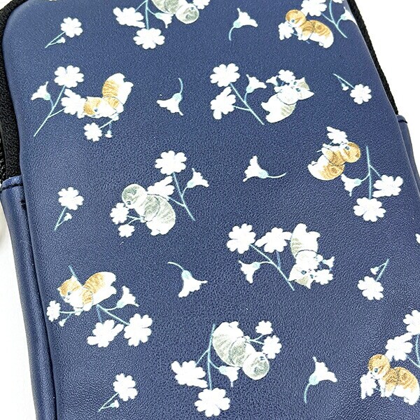 モフサンド mofusand フォンタブ&ショルダーポーチ フラワー スマホ ネイビー