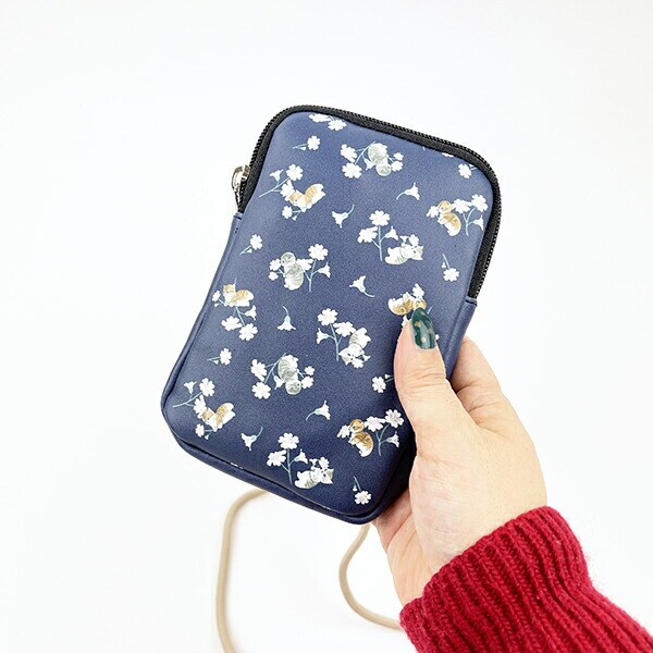 モフサンド mofusand フォンタブ&ショルダーポーチ フラワー スマホ ネイビー