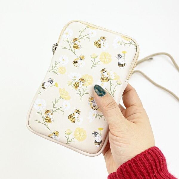モフサンド mofusand フォンタブ&ショルダーポーチ フラワー スマホ イエロー