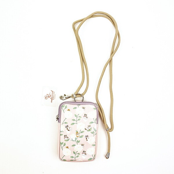 モフサンド mofusand フォンタブ&ショルダーポーチ フラワー スマホ ピンク