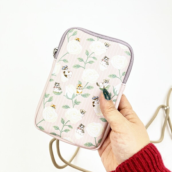 モフサンド mofusand フォンタブ&ショルダーポーチ フラワー スマホ ピンク