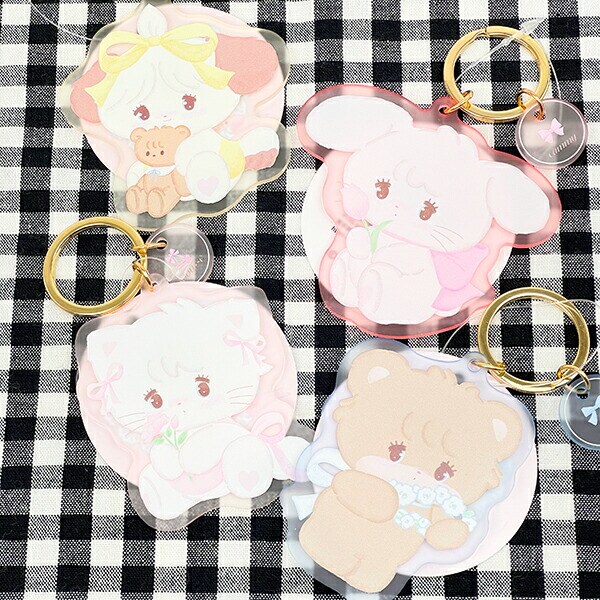 mikko illustrations ミッコ ラテ アクリル染色キーホルダー (ブルー)