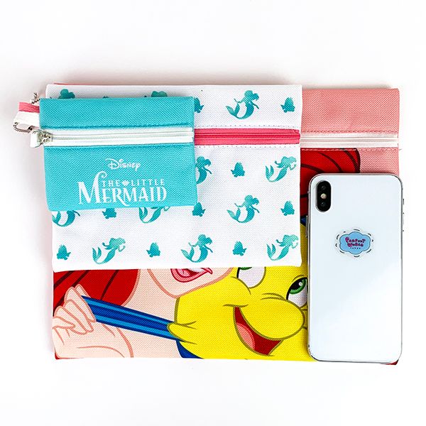 disney アリエル ディズニー 3連ポーチ アリエル フランダー ポーチ 3連 ケース パスケース バッグ 財布 ピンク グッズ