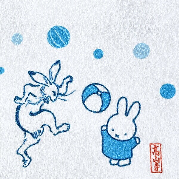 ミッフィー miffy 鳥獣戯画 ミニトートバッグ (ブルー) 日本製