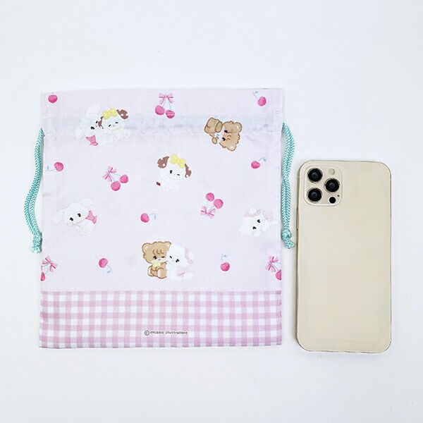 mikko illustrations ミッコ 巾着(M) ピンク 日本製