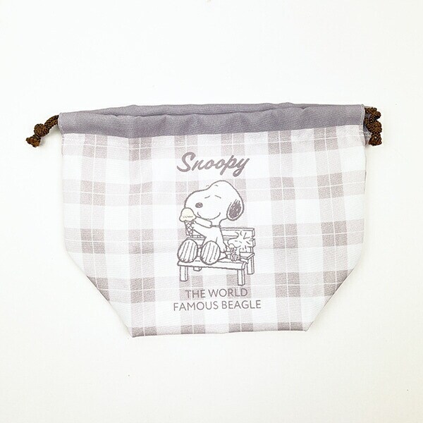 SNOOPY スヌーピー ランチ巾着 ブラウン アイスクリームファクトリーシリーズ ポーチ 小物入れ 化粧品入れ