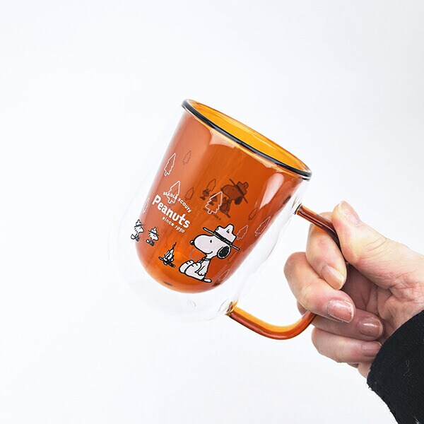 スヌーピー ビーグルスカウト ダブルウォール耐熱グラス マグカップ コップ SNOOPY