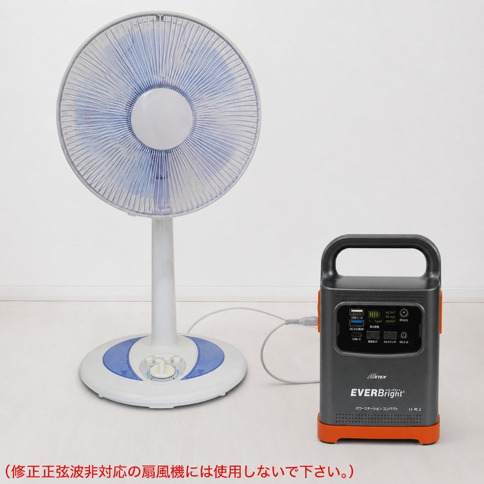 扇風機と接続して使用している様子