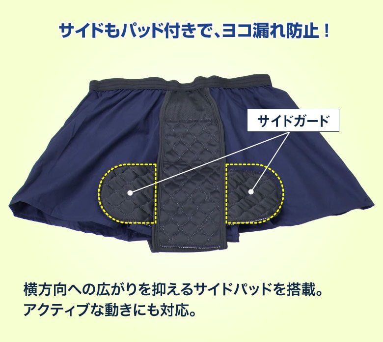 サイドもパッド付きで、ヨコ漏れ防止