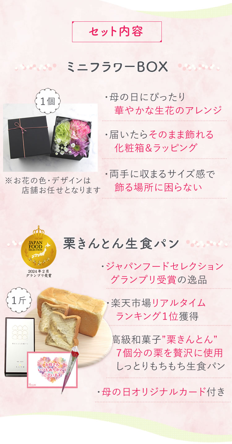 ミニフラワーBOX＆栗きんとん生食パンセット　セット内容