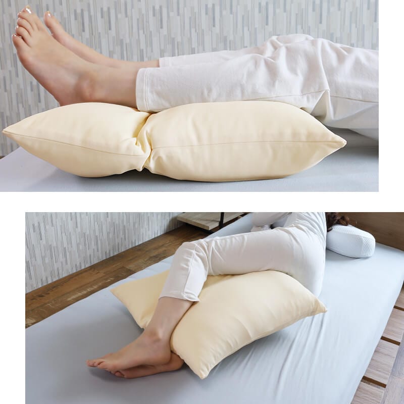 横向き寝の使用時に足で挟んで腰のねじれを防ぐ。リビングでのくつろぎ時間にクッションとしても使える