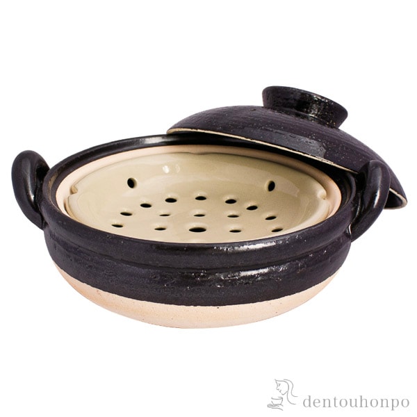 dショッピング |ヘルシー蒸し鍋 黒 大 （3～5人用） レシピ・陶製