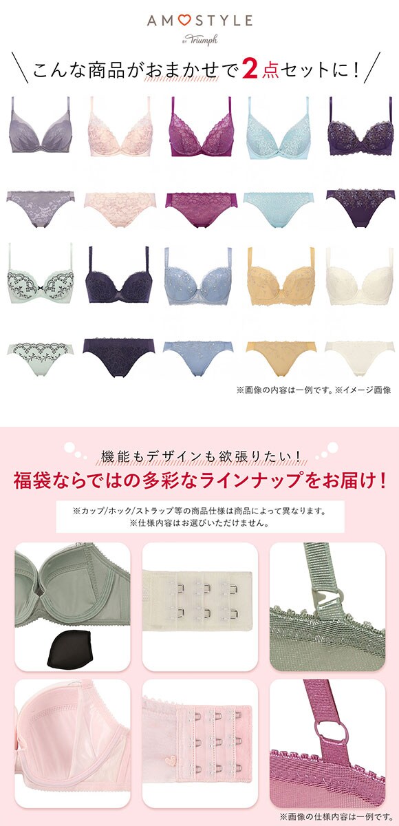 福袋 アモスタイル 2P ブラセット ブラジャー ショーツ セット 2点セット インナー 下着 EG 大きいサイズ AMOSTYLE