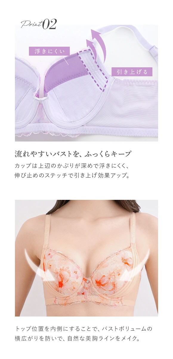 コントランテ ContRante WATER COLOR FLOWERS ゆる補正 ブラジャー CDE 脇高 脇肉 3/4カップ ストレスフリー