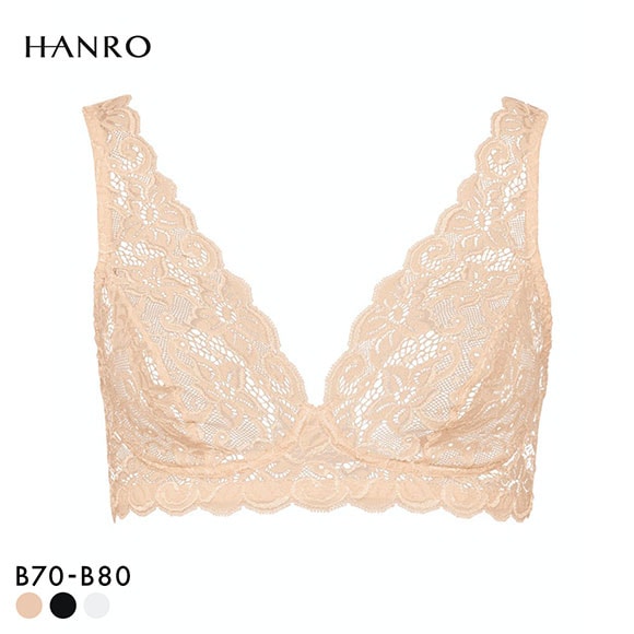 ハンロ モーメント 定番 総レース ソフトブラ ノンワイヤーブラ HANRO MOMENTS Vネック ノンパデット