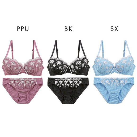 グラナティス クラシカルフラワー ブラセット BCDEF グラマー ブラジャー ショーツ セット 大きいサイズ パッド 盛り プチプラ