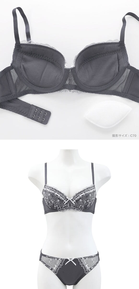 イーエスフェアリー ガーリーリボン ブラセット BCDEF65-80 パッド 盛り胸 谷間 大きいサイズ ブラジャー ショーツ セット ES Fairy