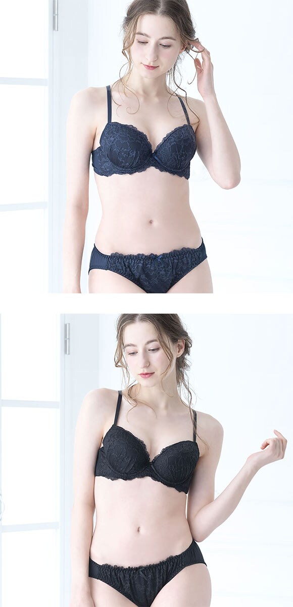 イーエスフェアリー エレガントレース ブラセット BCDEF Wパッド 盛り胸 ブラジャー ショーツ セット 大きいサイズ ES Fairy