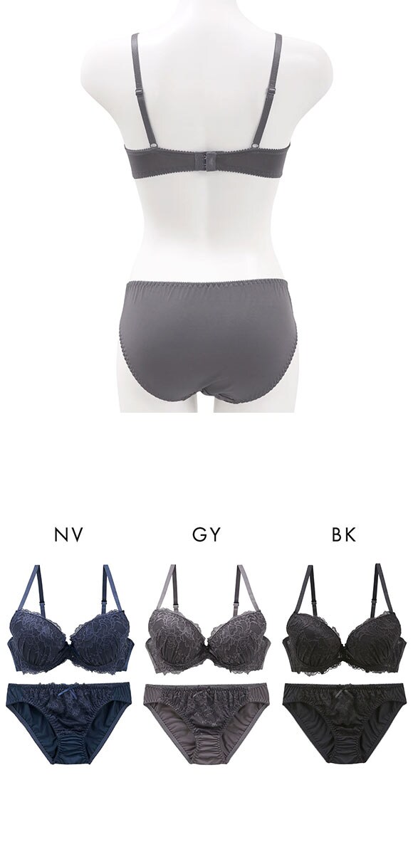 イーエスフェアリー エレガントレース ブラセット BCDEF Wパッド 盛り胸 ブラジャー ショーツ セット 大きいサイズ ES Fairy