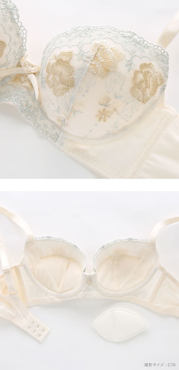段差すっきり体験 クラシカルローズ刺繍 ブラジャー ショーツ セット ABCD70-85 グラマー 脇高 脇肉 着やせ ブラセット