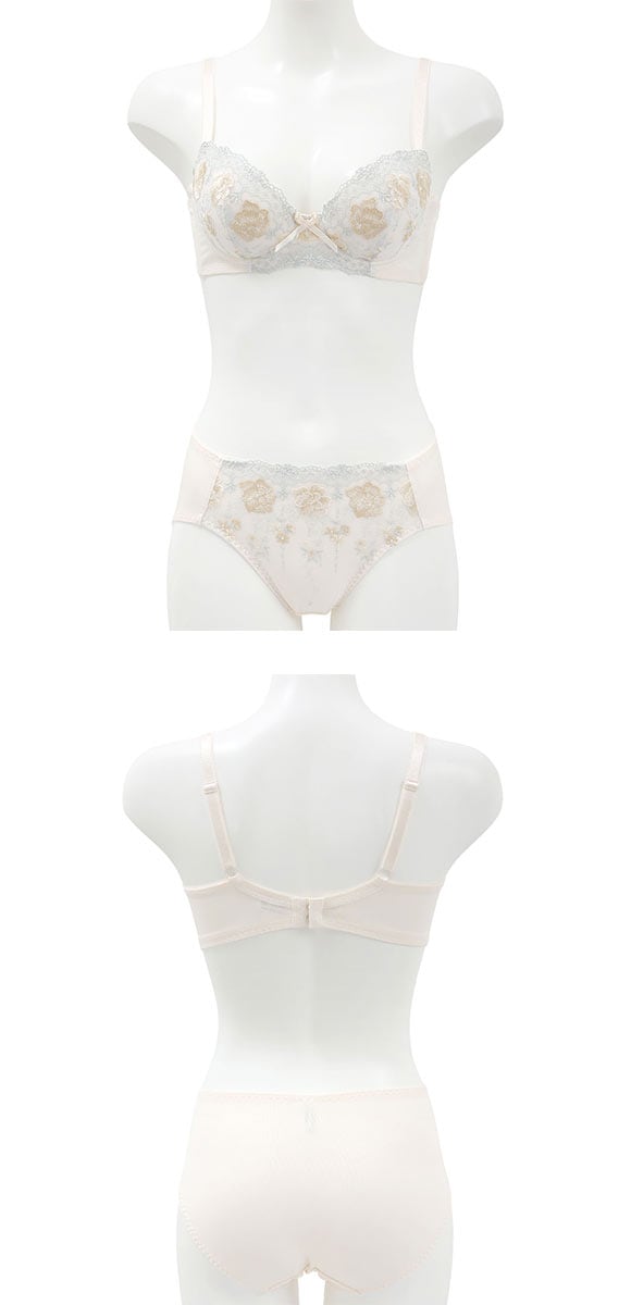 段差すっきり体験 クラシカルローズ刺繍 ブラジャー ショーツ セット ABCD70-85 グラマー 脇高 脇肉 着やせ ブラセット