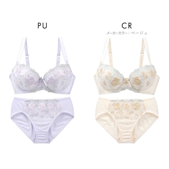 段差すっきり体験 クラシカルローズ刺繍 ブラジャー ショーツ セット ABCD70-85 グラマー 脇高 脇肉 着やせ ブラセット