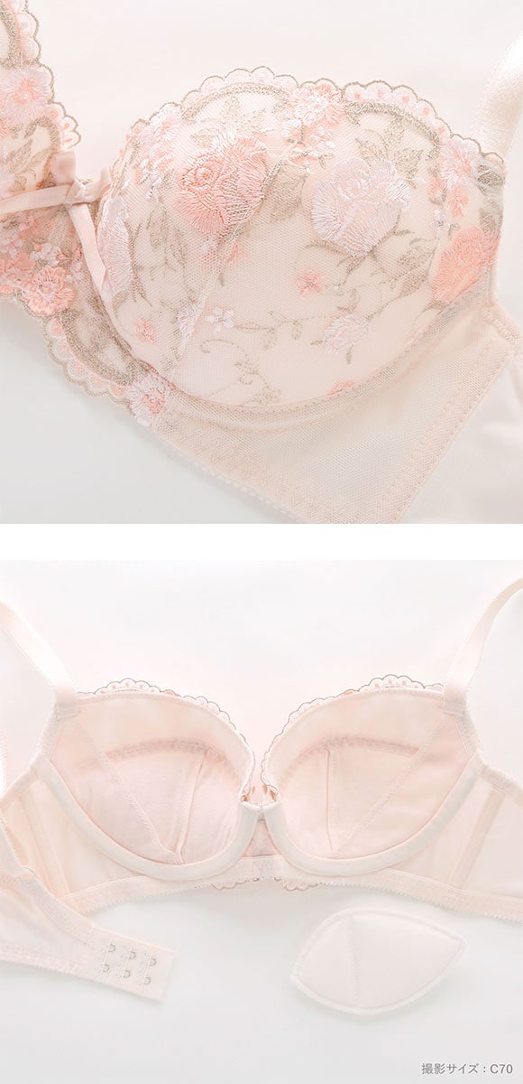段差すっきり体験 安心脇高 アーチローズ刺繍 ブラジャー ショーツ セット ABCD70-85 脇高 脇肉 アンダー大きいサイズ グラマー 谷間 着やせ アンチエイジング
