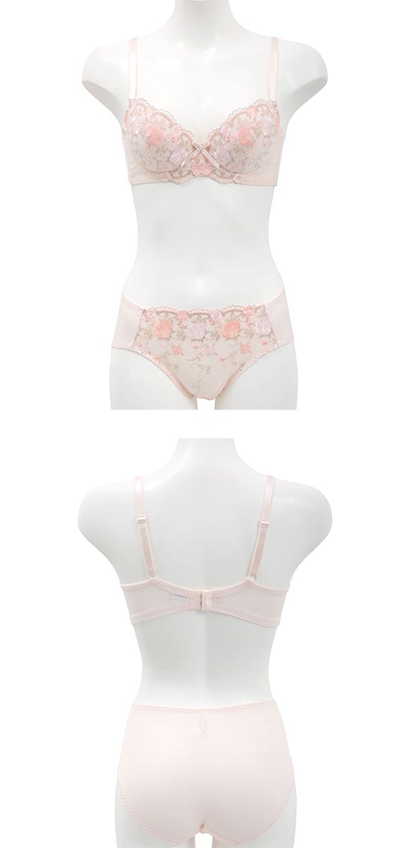 段差すっきり体験 安心脇高 アーチローズ刺繍 ブラジャー ショーツ セット ABCD70-85 脇高 脇肉 アンダー大きいサイズ グラマー 谷間 着やせ アンチエイジング