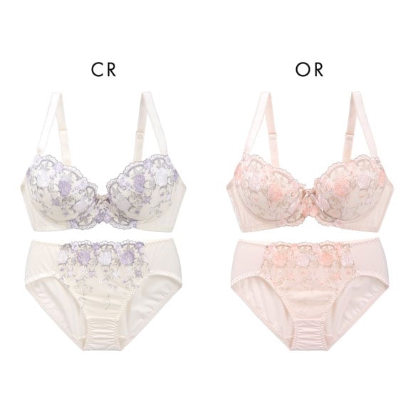 段差すっきり体験 安心脇高 アーチローズ刺繍 ブラジャー ショーツ セット ABCD70-85 脇高 脇肉 アンダー大きいサイズ グラマー 谷間 着やせ アンチエイジング