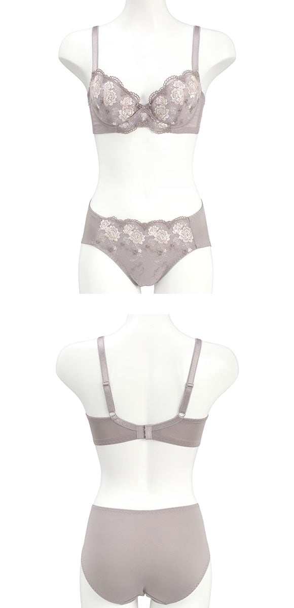 段差すっきり体験 クラシカルローズ刺繍 ブラジャー ショーツ セット ABCD70-85 グラマー 脇高 脇肉 着やせ ブラセット