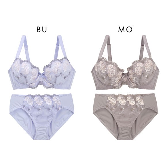 段差すっきり体験 クラシカルローズ刺繍 ブラジャー ショーツ セット ABCD70-85 グラマー 脇高 脇肉 着やせ ブラセット