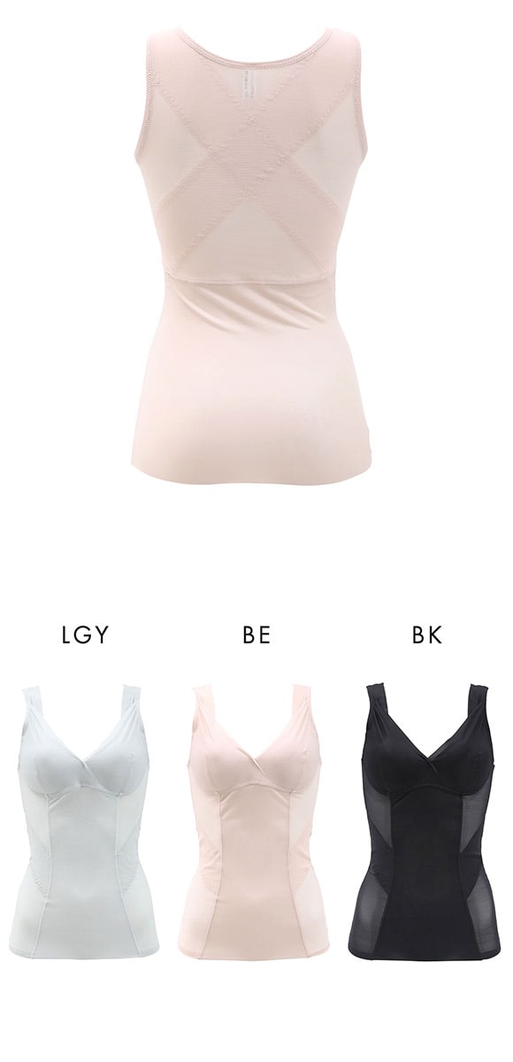 ブライトマッチ 巻き肩サポート 美姿勢ボディシェイパー M L LL ムレナイ メッシュ 着やせ 背中クロス スタイルアップ 補整 カップ付き ラン型 ブラトップ