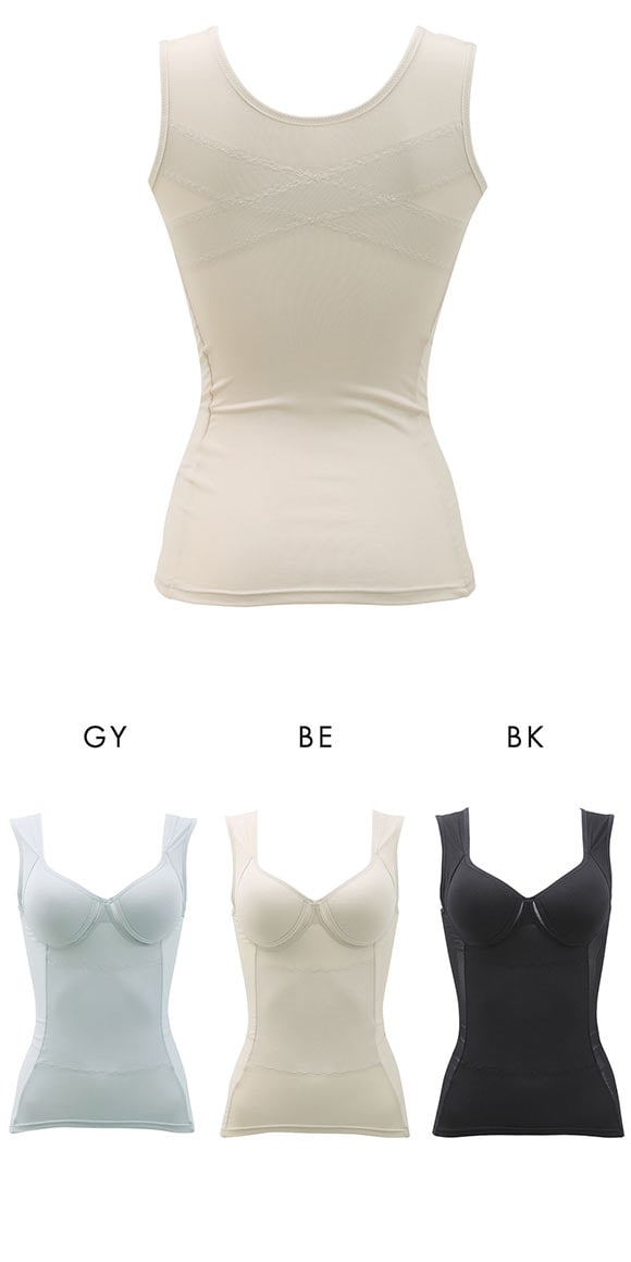 ブライトマッチ 背中クロス 接触冷感 美姿勢ボディシェイパー M L LL ムレない カップ付き 着やせ 背中 補正下着 インナー 涼しい レディース お腹押さえ