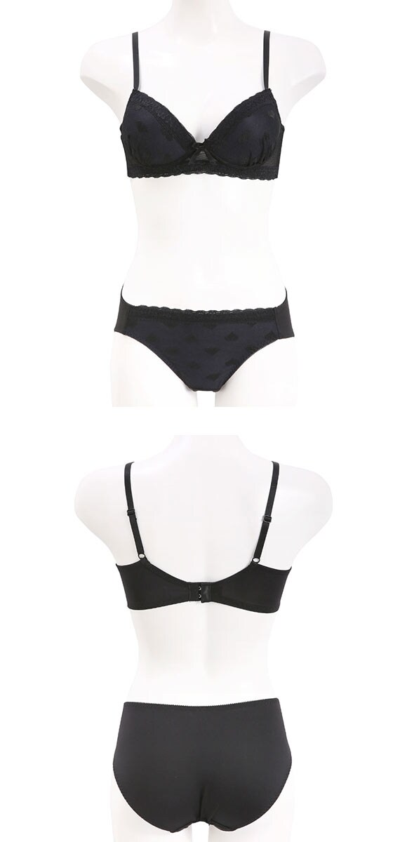 ソニアブラック ハートチュール ノンワイヤーブラセット M L LL パッド入り 脇スッキリ 脇高 快適 大きいサイズ