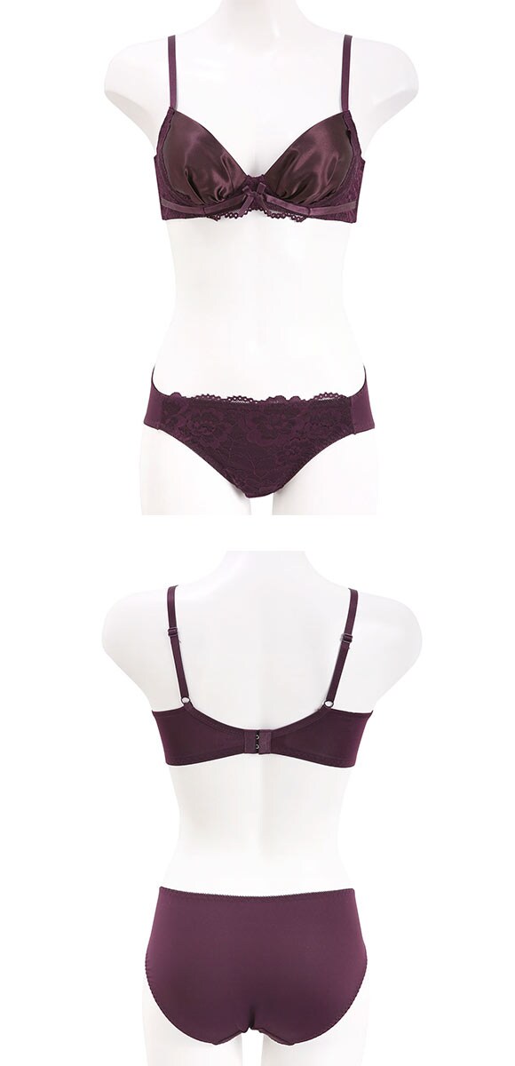 ソニアブラック レーシーサテン ノンワイヤーブラセット S M L LL パッド入り 脇スッキリ 脇高 ブラジャー ショーツ 大きいサイズ