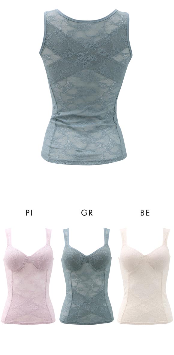 ブライトマッチ 花柄 ボディシェイパー カップ付き ブラトップ 下腹おさえ 背中おさえ 補正下着 涼しい