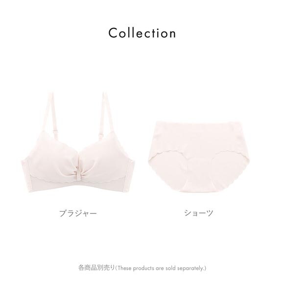 ポフ 配色スカラップブラ M L LL ふわもち ノンワイヤーブラ ブラジャー ハーフトップ 大きいサイズ シームレス POFU