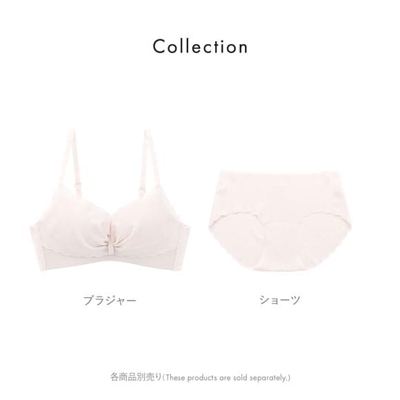 ポフ 配色スカラップブラ ペアノーマルショーツ M L LL コーディネイト 大きいサイズ シームレス ヘム フリーカット POFU