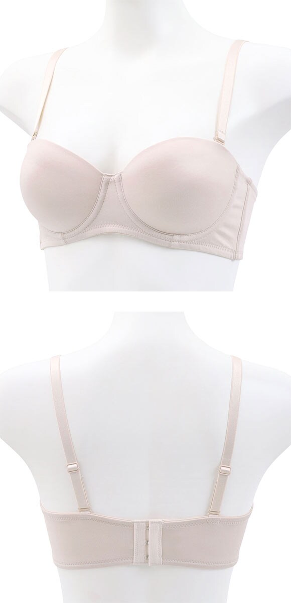 PT-bra ブラジャー ABCD 1/2カップ シンプル ストラップレス オフショルダー ひびきにくい Tシャツブラ 盛りブラ 脇高 谷間